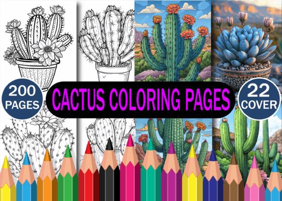 Cactus Coloring Book Cover with desert plants and colored pencils