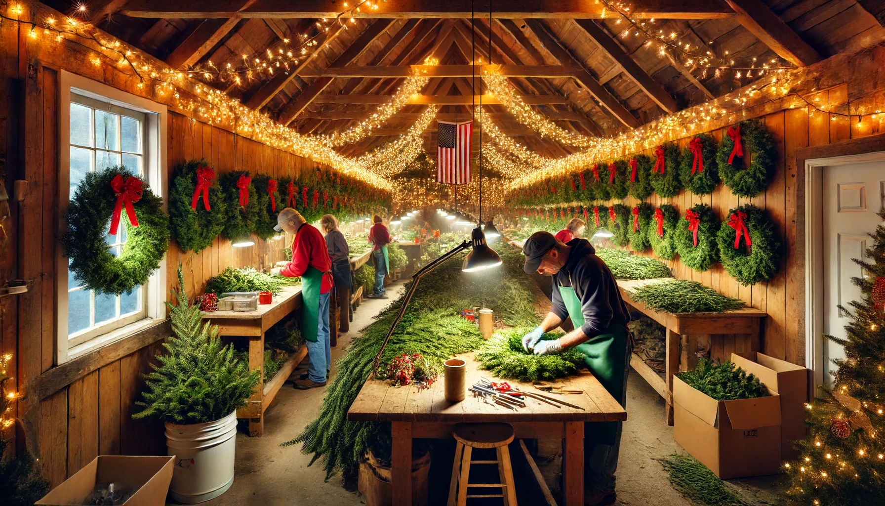 Making Rockdale Wreaths in Our Shop on the Family Farm - Handcrafting Quality Wreaths with Fresh Balsam