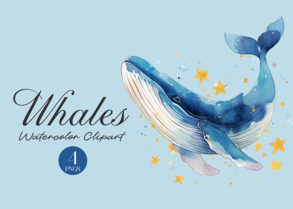 Watercolor Whale Clipart