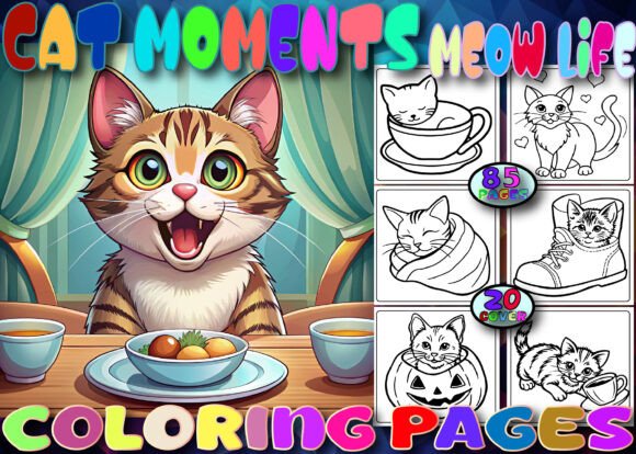 Cat Moments Meow Life Coloring Book Cover