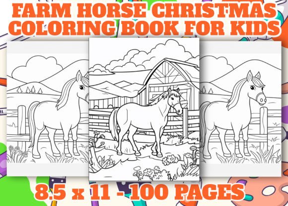 Farm Horse Christmas Coloring Book Cover with Horses and Countryside Scenes