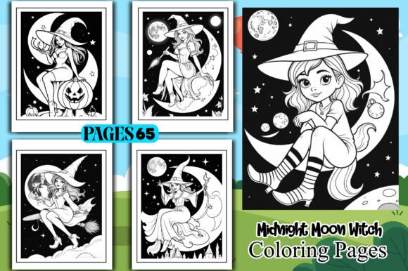 Midnight Moon Witch Coloring Pages