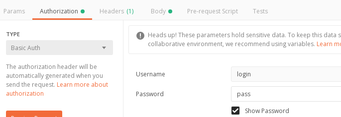 Basic Auth settings in Postman