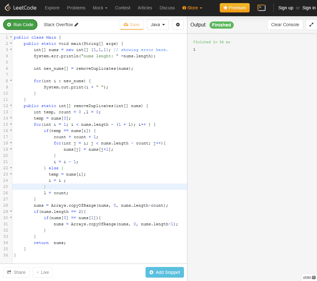 OP's code running on LeetCode