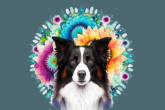 Floral Border Collie Mandala Coloring Design