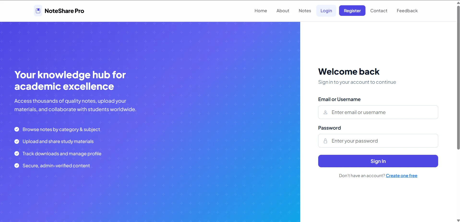 Online Notes Sharing System using PHP and MySQL live demo preview
