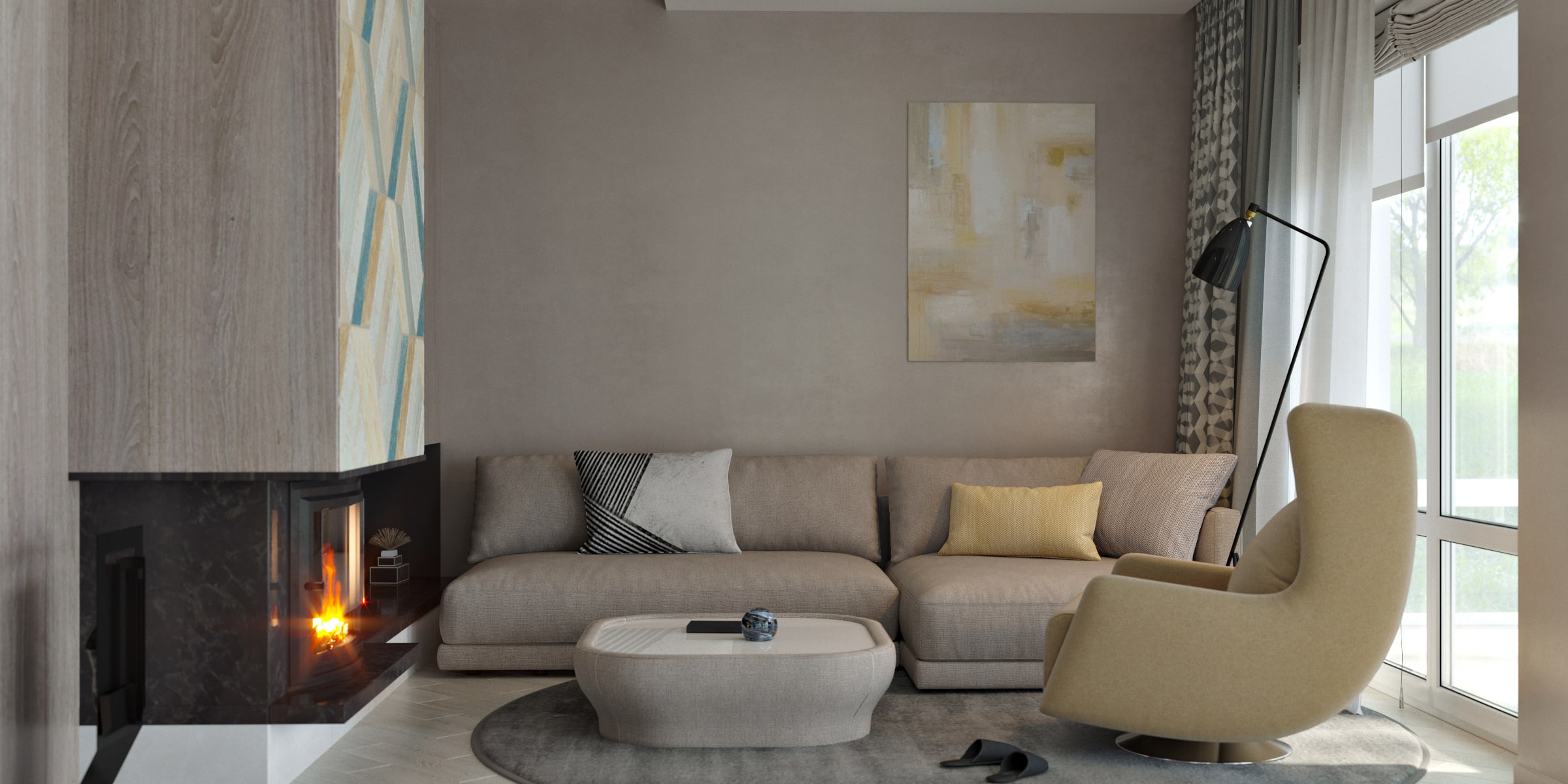 кофейные стены к гостиной  фото