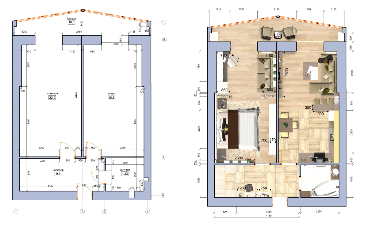 Дизайн интерьера квартиры Черкассы. Планировка фото до и после