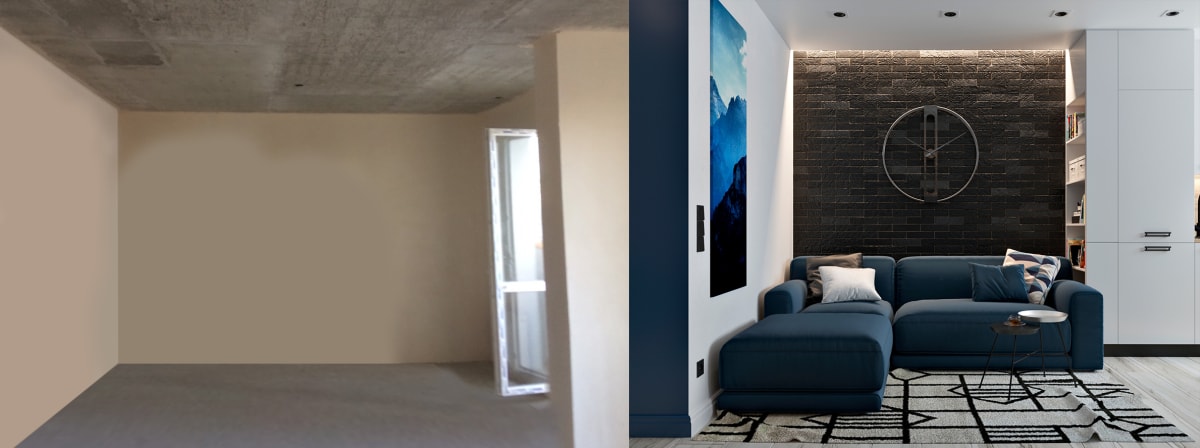 Дизайн однокомнатной квартиры в Киеве.  фото до и после