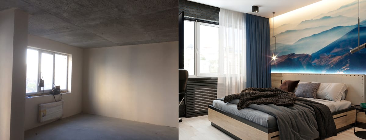 Дизайн однокомнатной квартиры в Киеве.  Спальня фото до и после