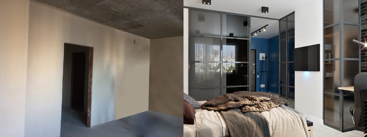 Дизайн однокомнатной квартиры в Киеве.  Спальня до и после