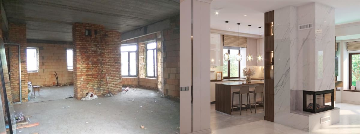 Дизайн интерьера коттеджа. Фото до и после