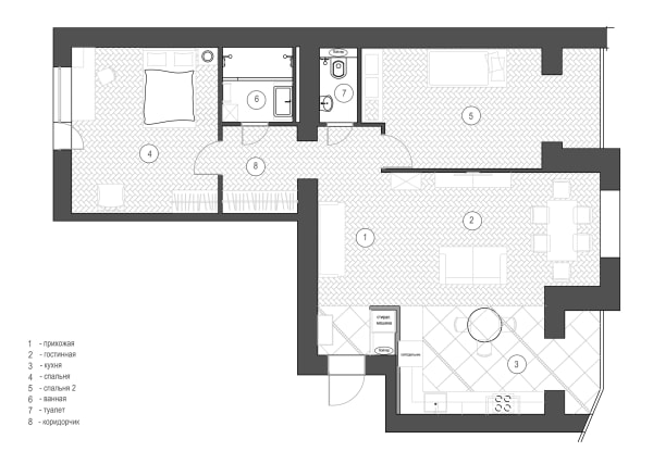 Дизайн интерьера трехкомнатной квартиры Черкассы. Перепланировка  фото