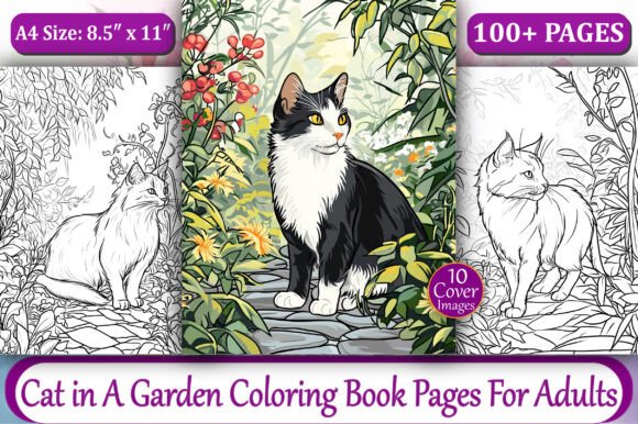 Cat in Garden Coloring Page Preview