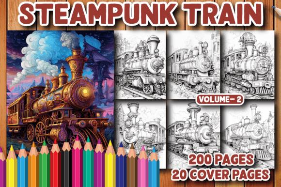 Steampunk Train Coloring Book Cover with Retro Mechanical Designs