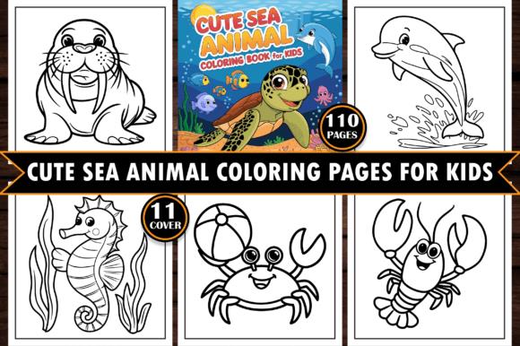 Cute Sea Animal Coloring Book Cover with Turtle, Dolphin, and Marine Life