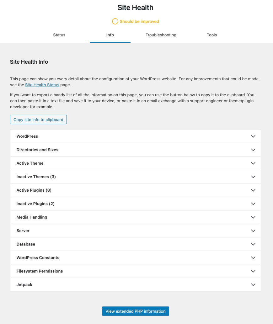 Site health Info
