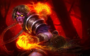 Обои Рисунок, Огонь, Blizzard, Эльф, Арт, Art, Night Elf, WarCraft, Ночной эльф, Illustration, Elf, WarCraft 3, ...