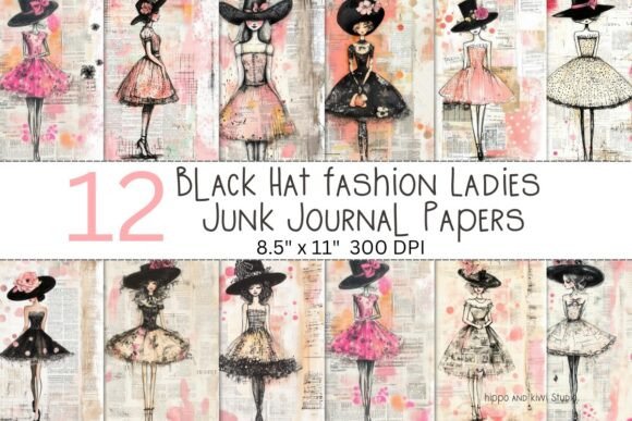 Black Hat Fashion Ladies Digital Papers
