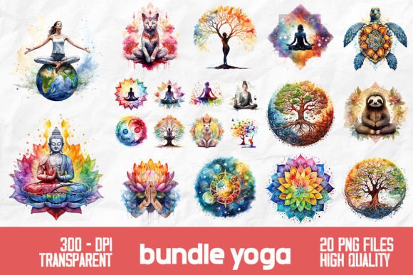 Yoga Meditate Retro Bundle Coloring Designs
