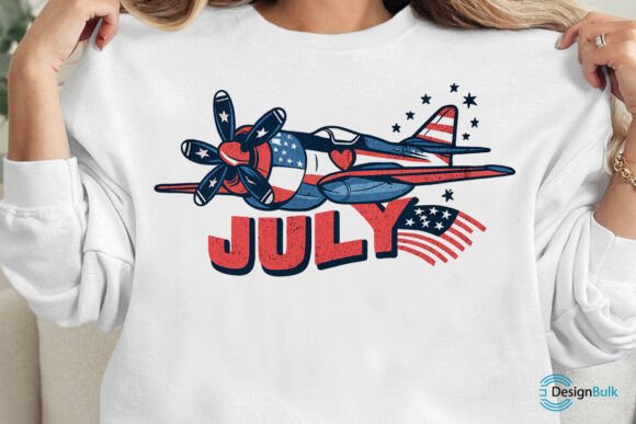 July Sublimation Design featuring patriotic airplane and stars on sweatshirt