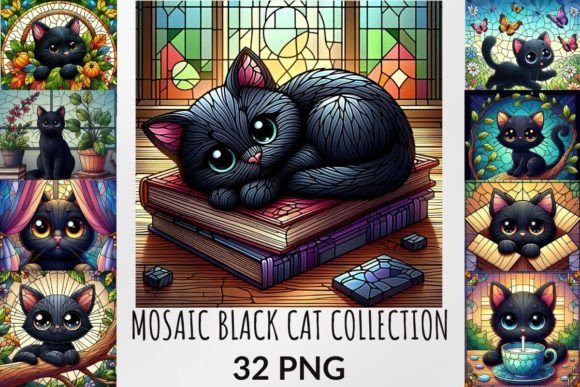 Stained Glass Black Cat Collection