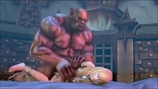 Animated 3D WoW Big buff Orc is fucking a blonde girl from behind