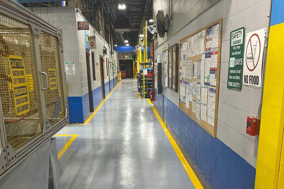 industrial flooring, heavy machinery, safety features