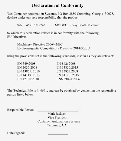 CE marking, Declaration of Conformity, coil wrapping machine