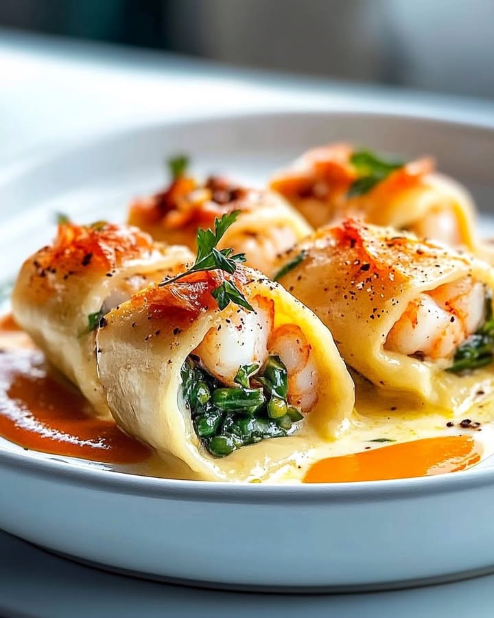 Rouleaux de Crevettes Épinards