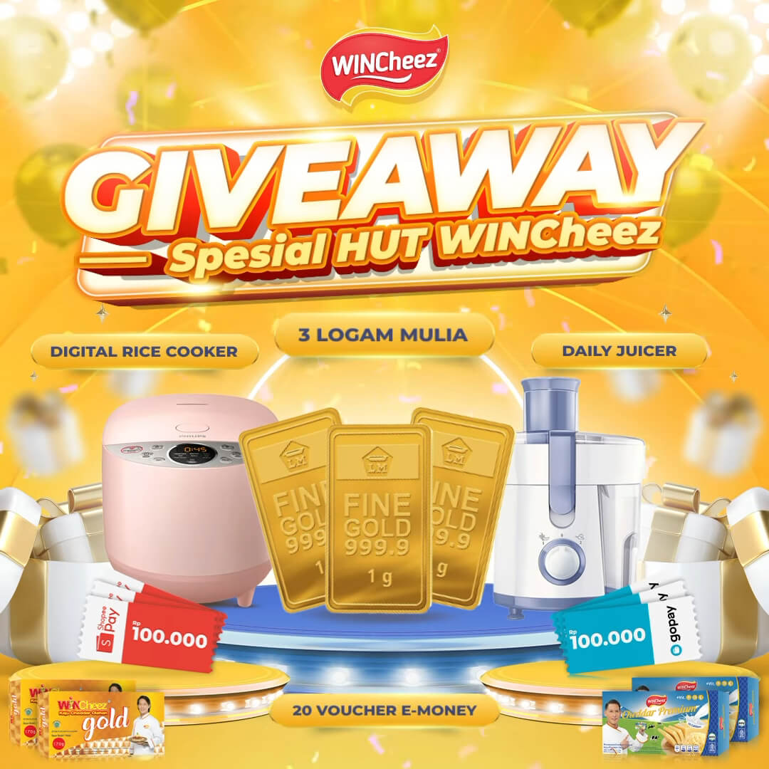 Giveaway spesial HUT WINCheez: Raih kesempatan menang 3 emas mulia dan hadiah menarik lainnya