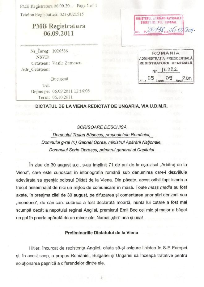 V. Zarnescu - Dictatul de la Viena redictat de Ungaria