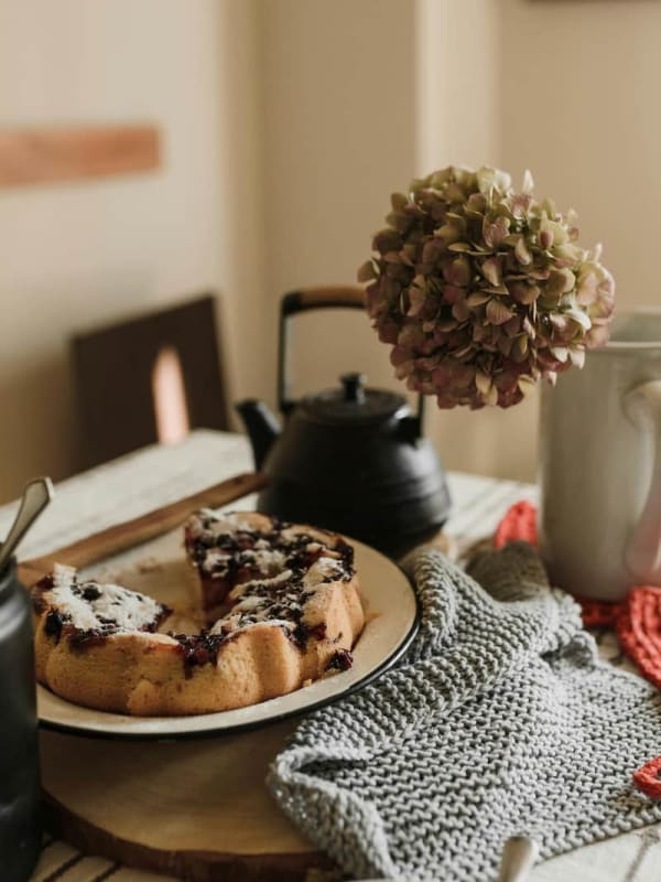 Fruit Tea Cake with Berries & Cream