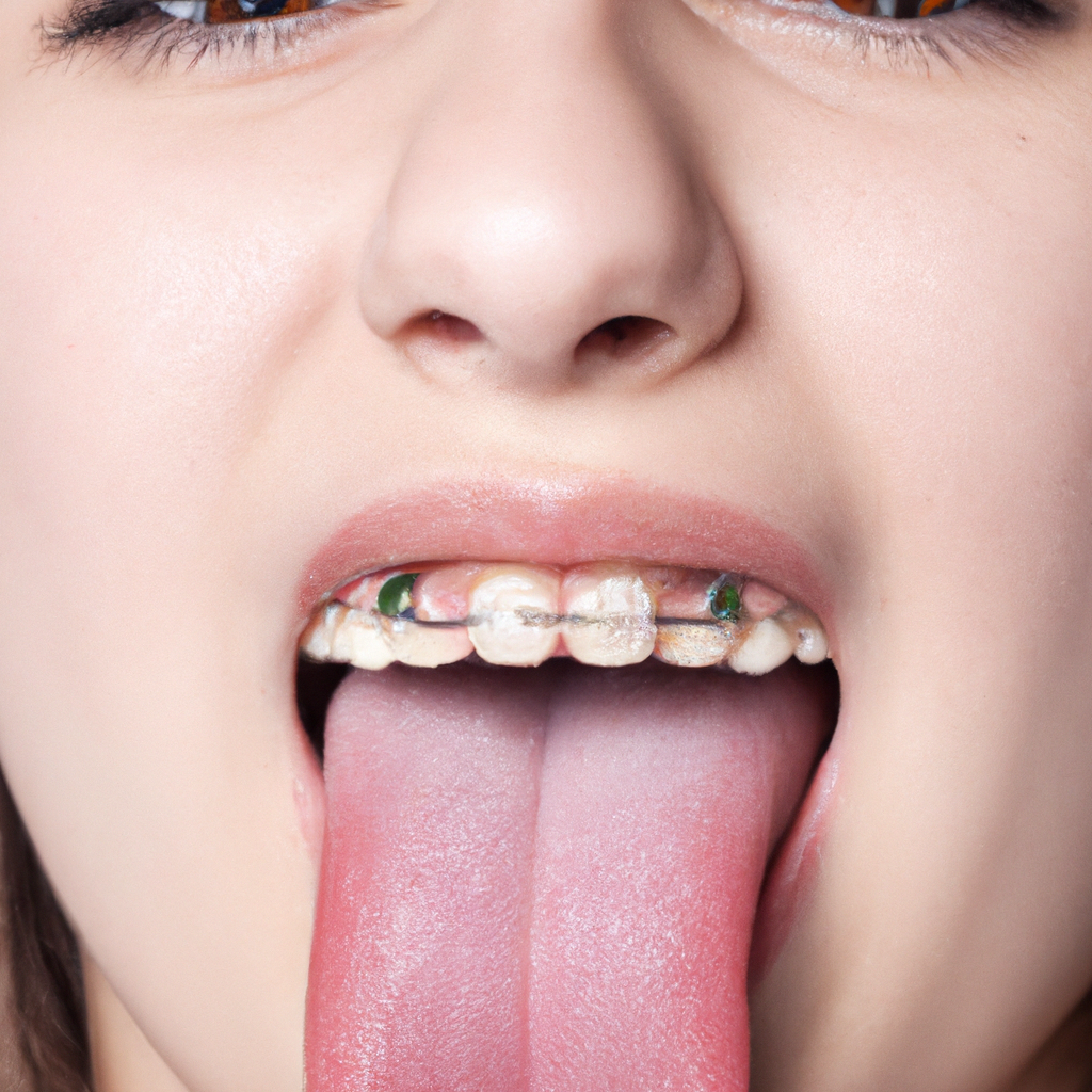 celebrity with braces showing her tongue fu 