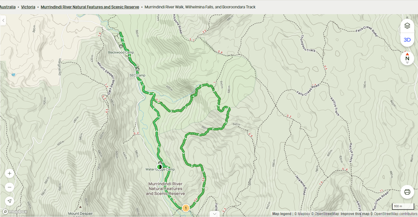 Murrindindi River Walk, Wilhelmina Falls, and Booroondara Track