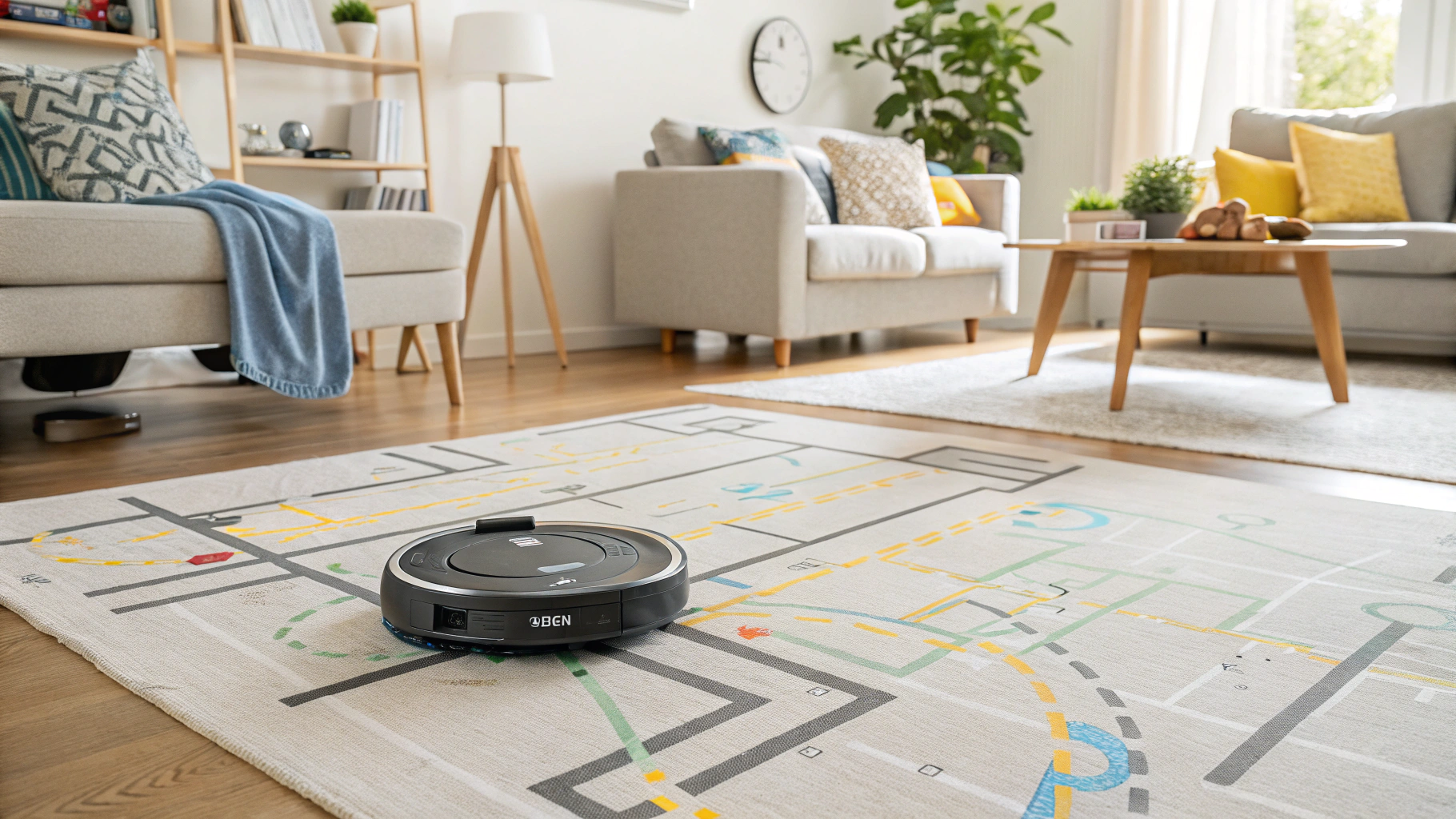 AI-Driven Robot Vacuum Mapping a Living Room with LiDAR Sensors