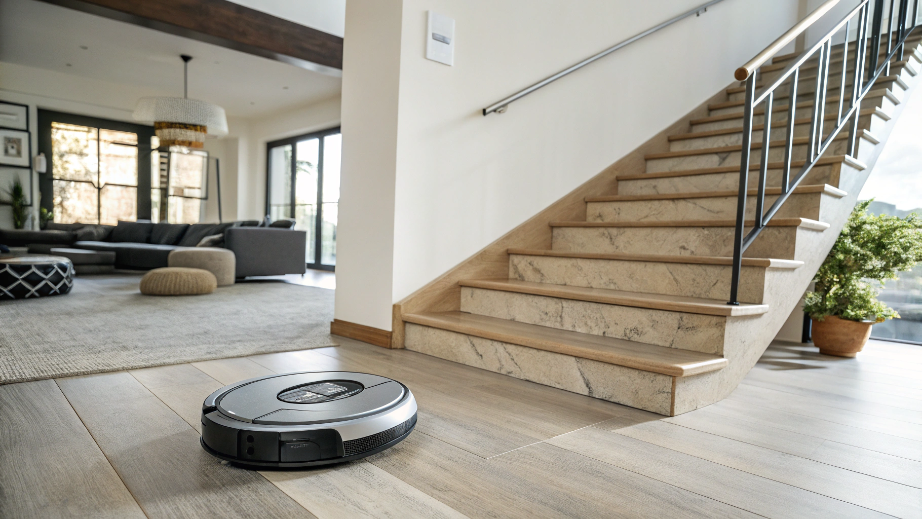 Robot Vacuum with Cliff Sensors in a Modern Home