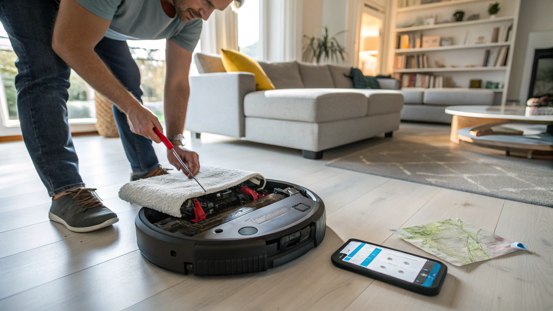 Robotic Vacuum Maintenance Tips Scene