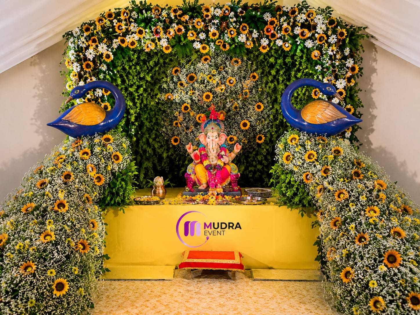 Royal Peacock Garden Theme Ganpati Decoration
