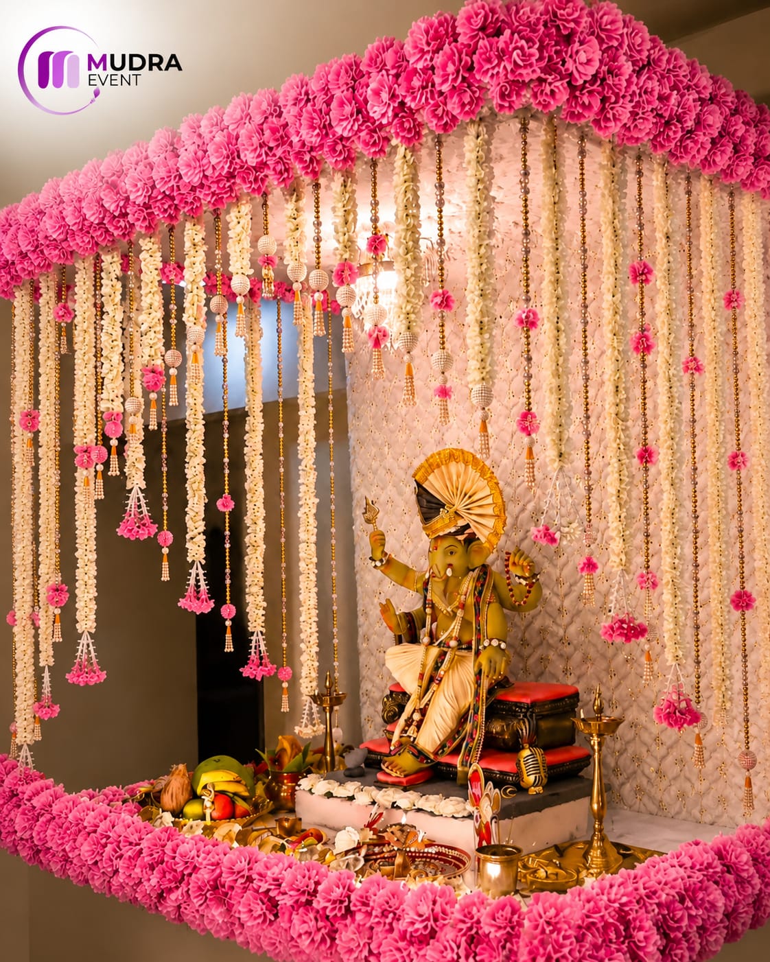Royal Pink Floral Canopy Ganpati Decoration