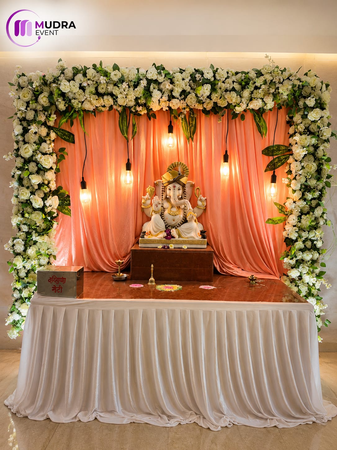 Peach Floral Frame Ganpati Decoration