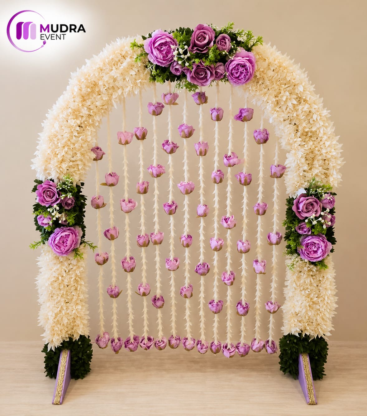 Elegant White & Lavender Floral Arch Ganpati Decoration