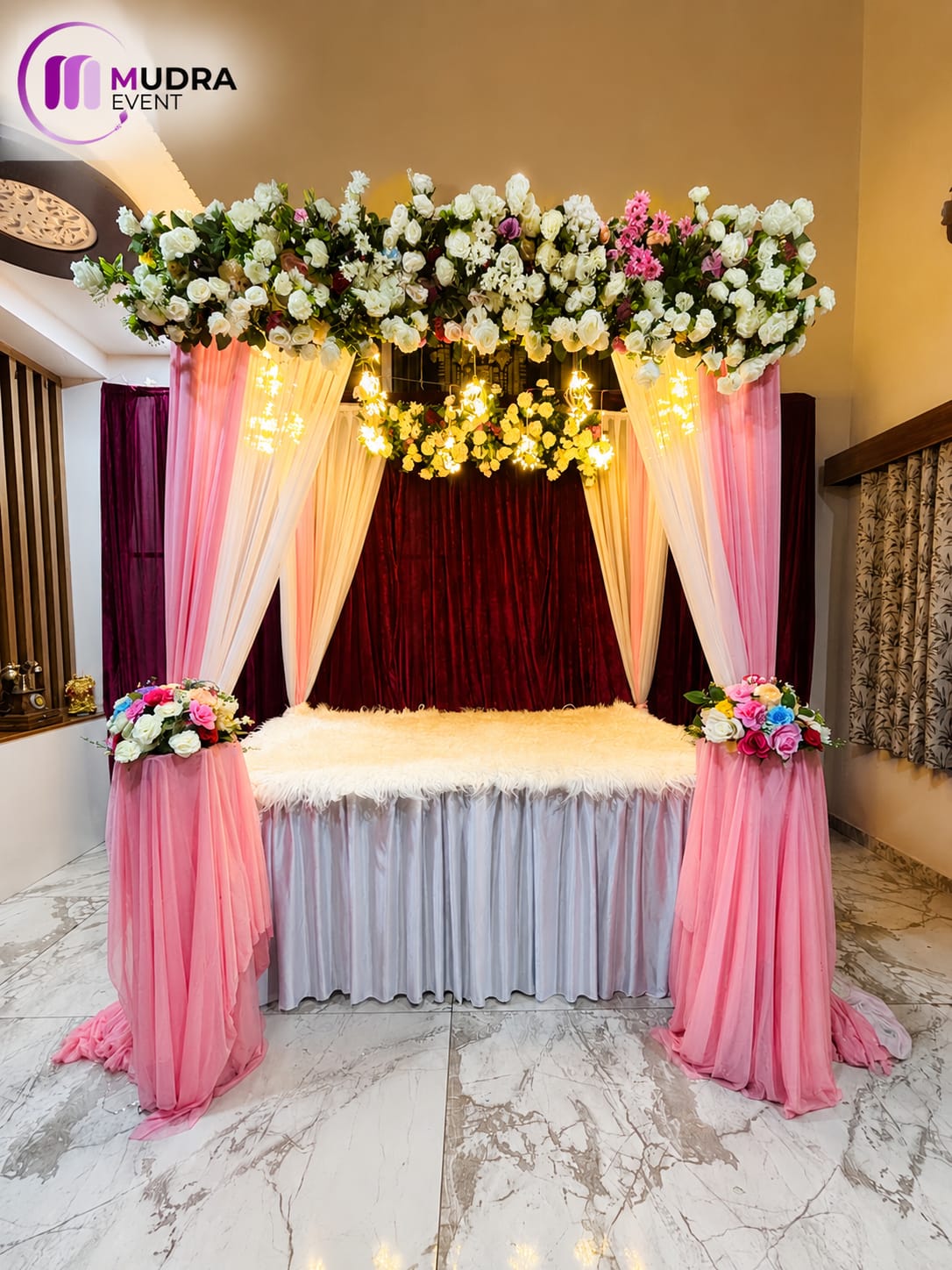 Premium Pink Floral Canopy Ganpati Decoration