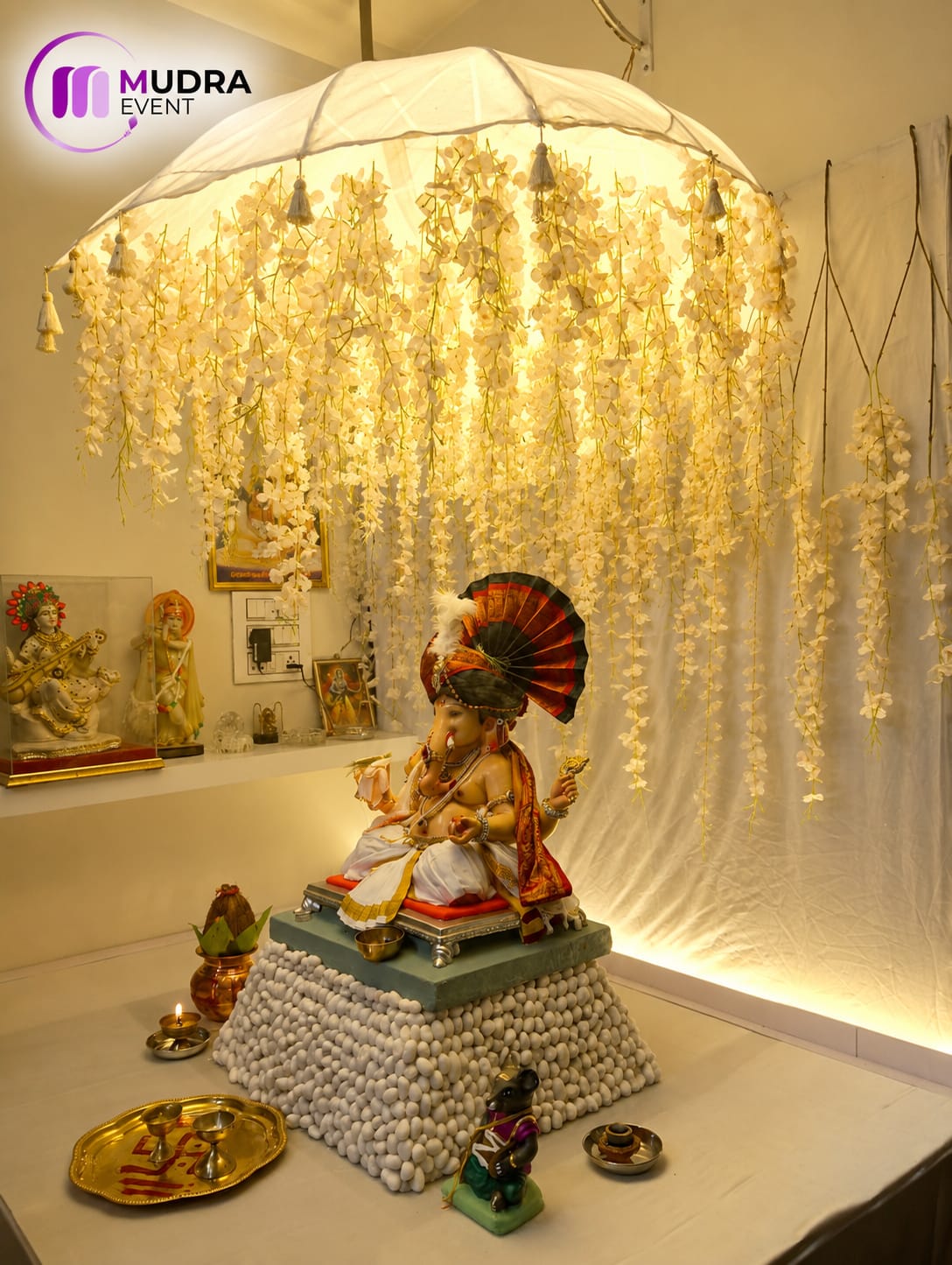Royal White Floral Canopy Ganpati Decoration