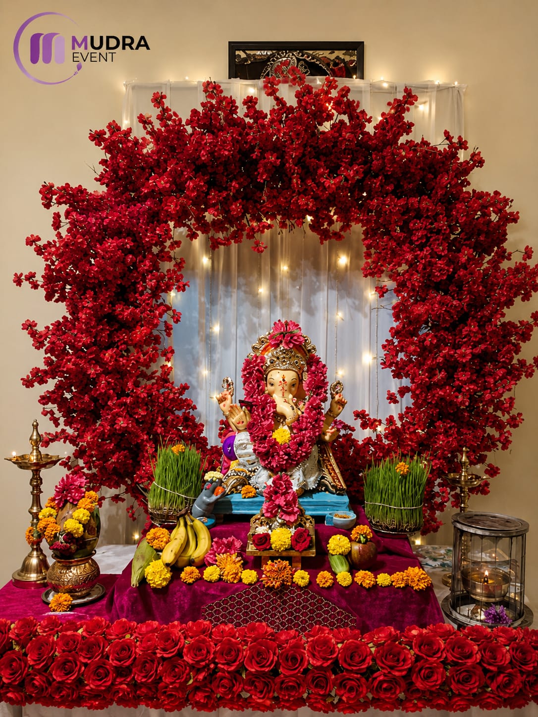 Royal Crimson Floral Ganpati Decoration