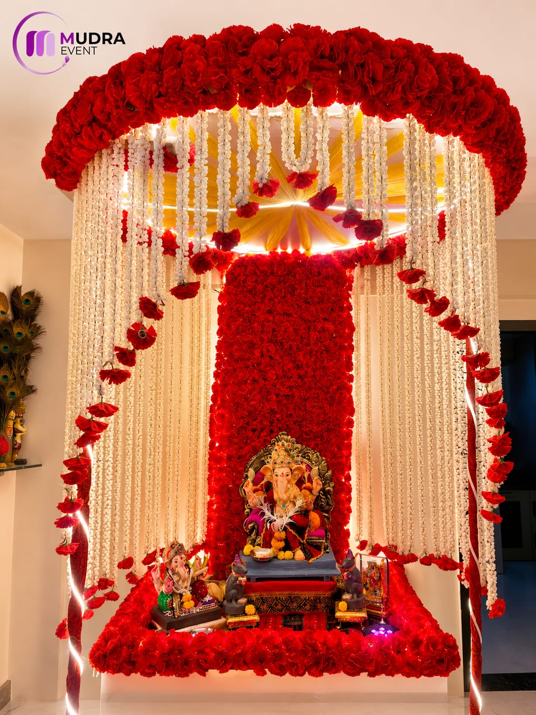 Royal Scarlet Floral Canopy Ganpati Decoration