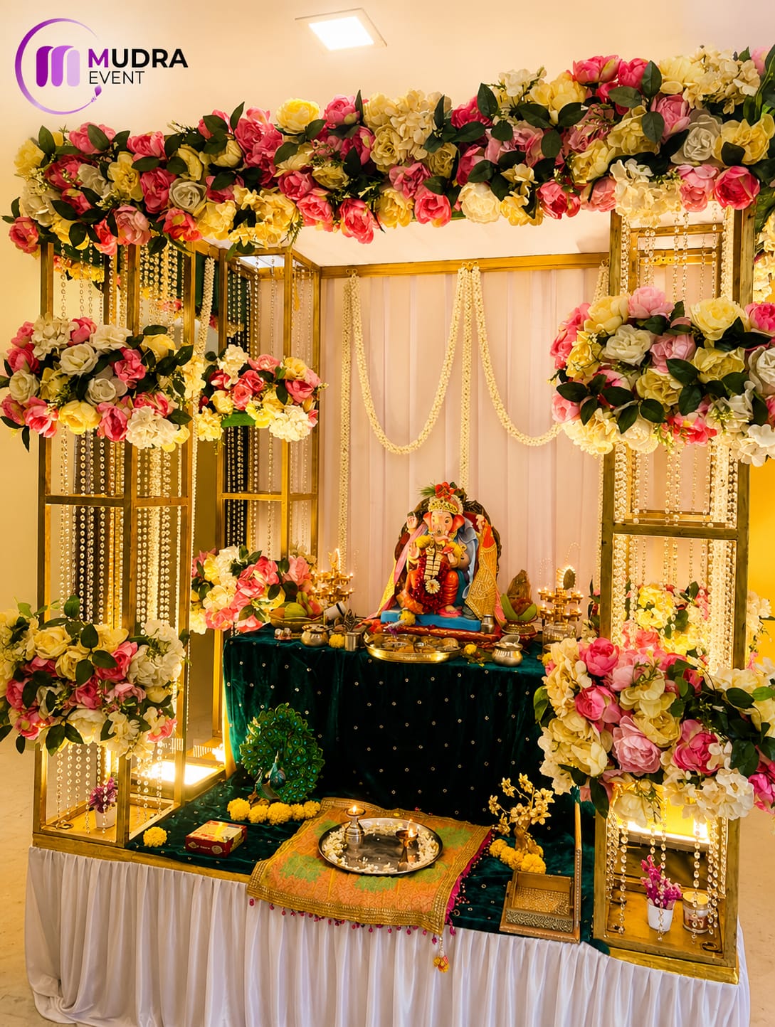 Royal Golden Floral Frame Ganpati Decoration