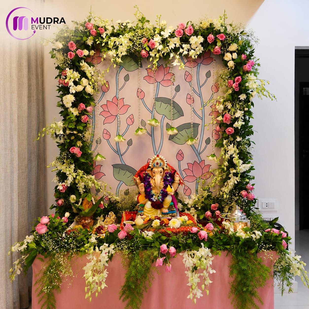 Elegant Lotus Garden Ganpati Decoration