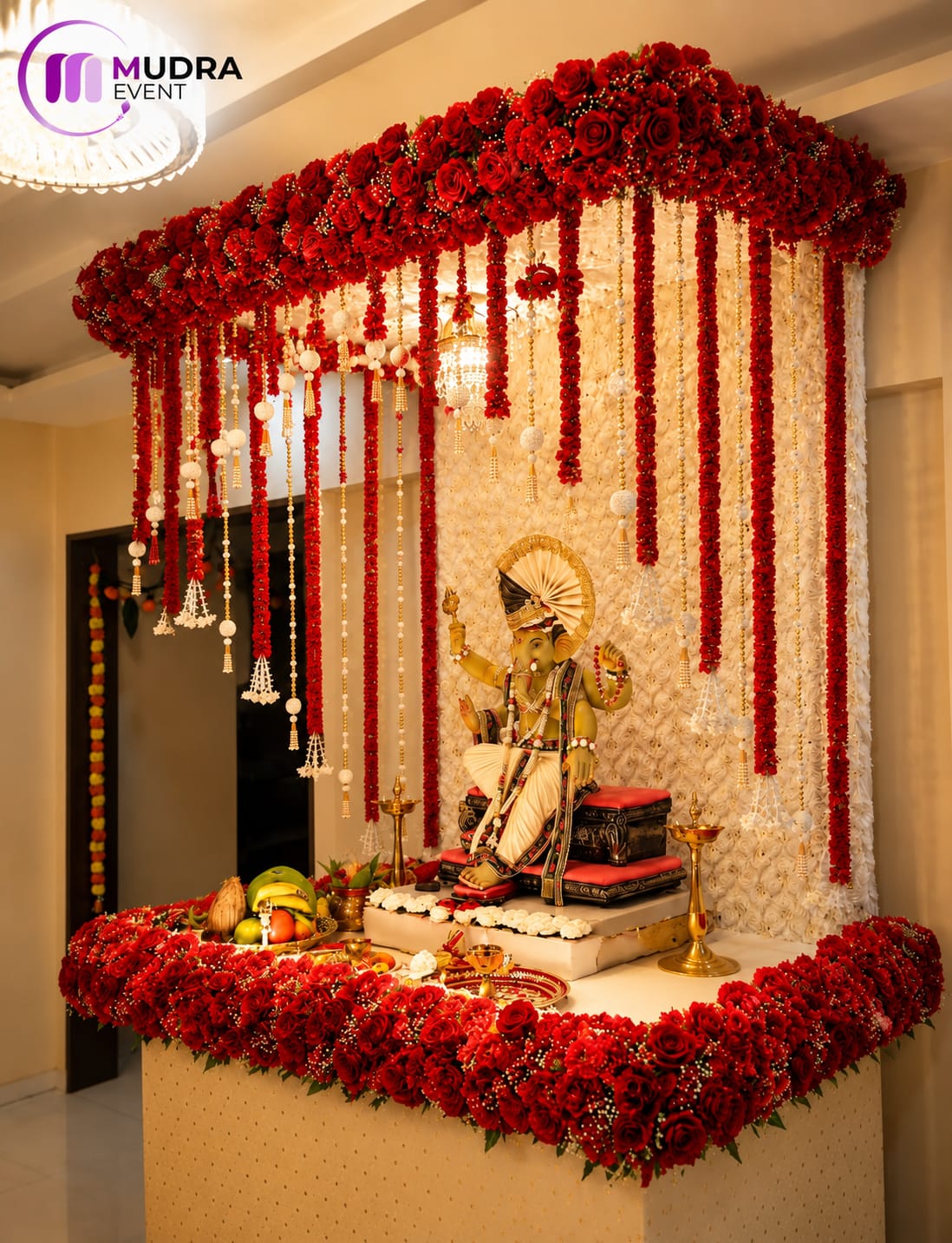 Royal Red Rose Canopy Ganpati Decoration