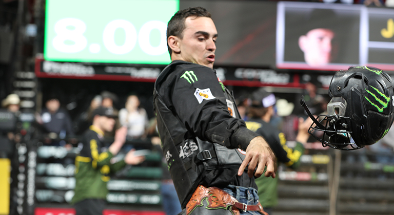 Jose Vitor Leme punts his helmet